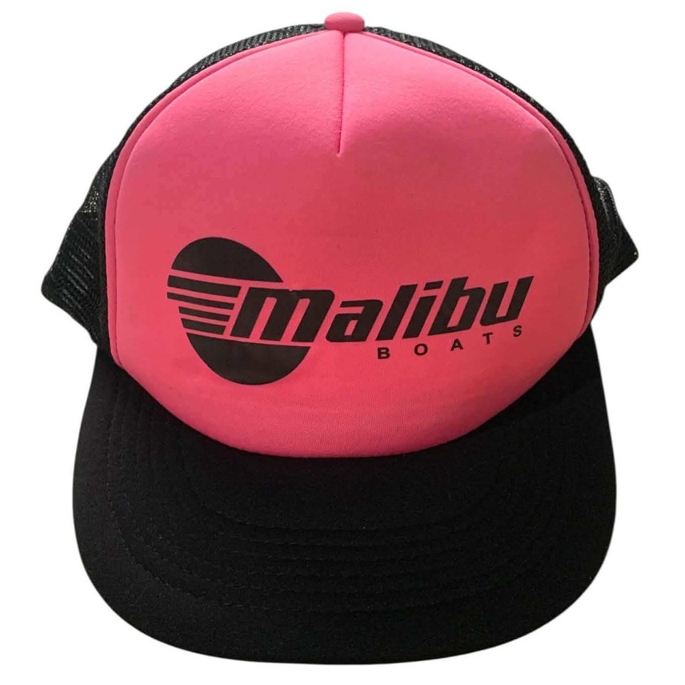 Malibu Boats Trucker Hat OS Pink Black Mesh Snapback Cap Retro Surf Summer 90s